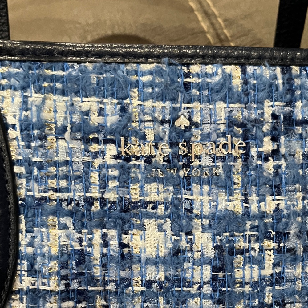 Kate Spade Blue and Black Tweed Satchel with cross strap.